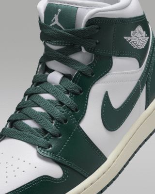 The Air Jordan 1 Mid brings full-court style and premium comfort to an iconic look. Its Air-Sole unit cushions play on the hardwood, while the padded collar gives you a supportive feel. Shown: White/Sail/Oxidized Green Style: BQ6472-133 Dark Green Jordans, Jordan Vert, Jordan Verdes, Air Jordan 1 Green, Air Jordan Green, Jordan 1 Mid Green, Jordans Green, Nike Jordan Air 1, Air Jordan 1 Mid Women