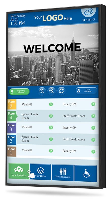 touch screen lobby digital directory Digital Directory Signage, Digital Signage Design Ideas, Digital Display Screen, Digital Signage Design, Parking Lot Signage, Map Signage, Directory Signage, Hospital Signage, Bus Map