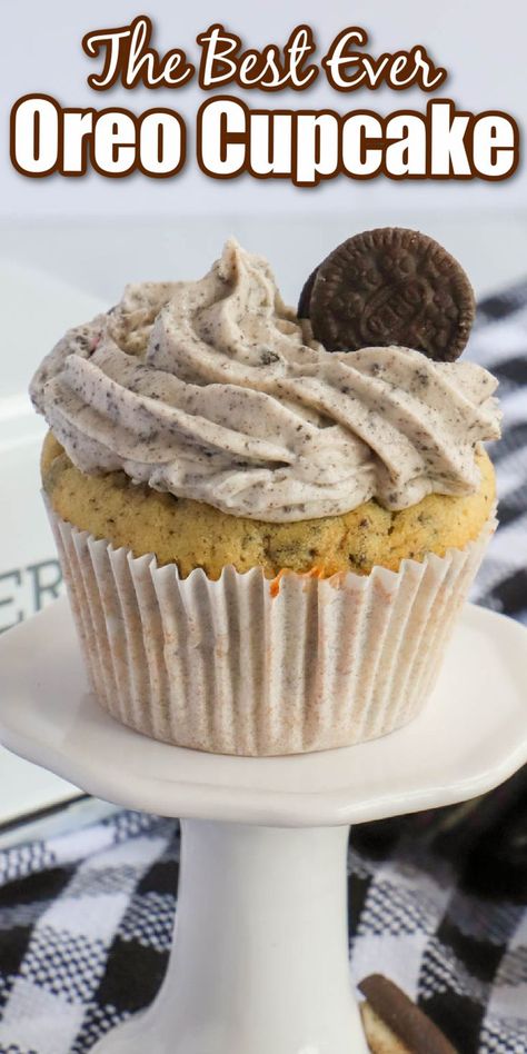 Easy Oreo Cheesecake Cupcakes, Cupcake Recipes Oreo, Oreo Cupcakes From Box Cake Mixes, Oreo Cream Cheese Cupcakes, Chocolate Cupcakes With Oreo Buttercream, Oreo Cookie Cupcakes, Oreo Cupcake Recipe, Rotating Cake Stand, Cookies And Cream Frosting