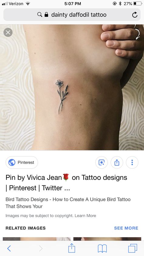 Daffodil Tattoo Ribs, Daffodil Rib Tattoo, Tattoos On Side Ribs, Daffodil Tattoo, Rib Tattoos For Women, Tattoo Time, 3 Tattoo, Birth Flower Tattoos, Side Tattoos