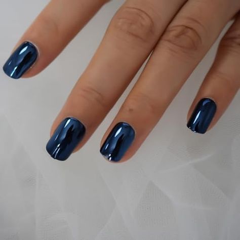 Nails Navy Blue, Square Nail Art, Nails Navy, Square Nail, Nail Art Tips, Nail Art Hacks, Chrome Nails, Square Nails, Art Tips