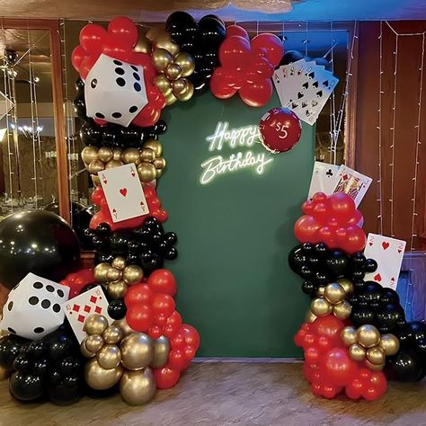 Amazon.com: Casino Theme Party Decorations 133PCS Red and Black Gold Balloon Garland Arch Kit with Dice Foil Balloons for Las Vegas Theme Birthday Party Decorations : Toys & Games Black Gold Balloon Garland, Casino Theme Party, Casino Birthday Party, Gold Balloon Garland, Vegas Theme Party, Casino Royale Theme, Casino Birthday, Black And Gold Balloons, Las Vegas Party