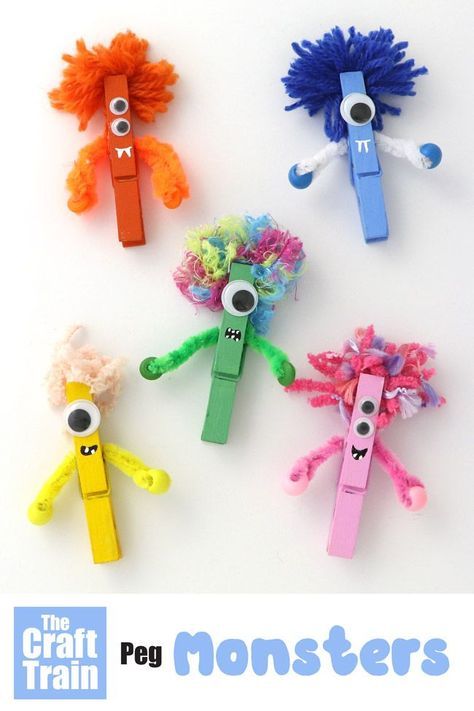 Peg monster craft for kids. Paint pegs and decorate to look like monsters for Halloween – so cute! Love their fluffy yarn hair. #monsters #monstercraft #kidscraft #halloween #monster #clothespincraft #pegcraft #pegs #thecrafttrain Easy Kid Art Projects, Monster Craft, Bathroom Upgrade, Diy Pom Pom, Clothes Pin Crafts, Halloween Crafts For Kids, Kids' Crafts, Base Camp, Crafts For Kids To Make