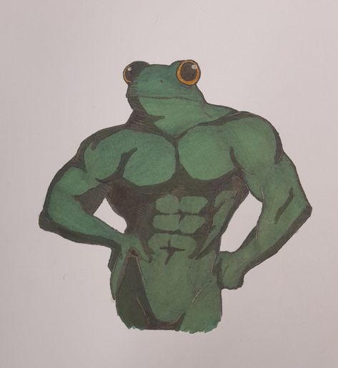 Buff Frog Drawing, Buff Frog, School Sketches, Drawing Commissions, Life Movie, Frog Drawing, Ripped Abs, Nurse Stuff, Frog Art