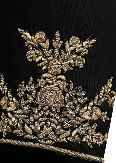 Kora Dabka Work Embroidery, Zardozi Border, Modern Black Wedding, Sharara Saree, Zardosi Embroidery, Gold Work Embroidery, Zardozi Work, Zardosi Work, Zardozi Embroidery