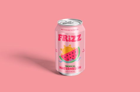 FRiZz Soda Softdrinks Watermelon Pink Tropical Soda Can Graphic Design Can Model Soda Brand Can Graphic Design, Soda Can Design, Lychee Soda, Drinks Packaging, Watermelon And Lemon, Soda Drink, Drinks Packaging Design, Soda Brands, Vegan Drinks