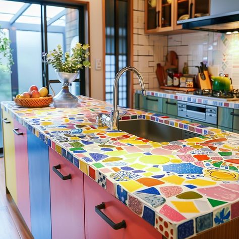 Ecosapiens | Picture a kitchen countertop adorned with a mosaic of vivid colors inspired by the Mediterranean: azure blues, sun-kissed yellows, fiery… | Instagram Earthy Greens, Mediterranean Kitchen, Fiery Red, Kitchen Countertop, Azure Blue, The Mediterranean, Sun Kissed, Kitchen Countertops, Dream Kitchen