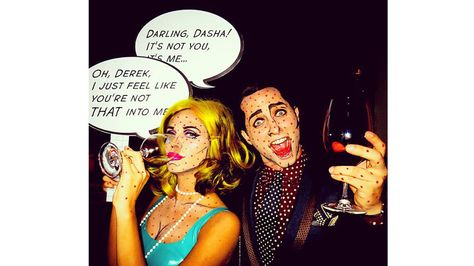 Halloween Pop Art, Halloween Celebrity, Pop Art Costume, Lichtenstein Pop Art, Halloween Make-up Looks, Pop Art Makeup, Celebrity Costumes, Best Celebrity Halloween Costumes, Celebrity Halloween