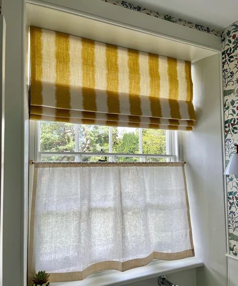 Burlap Cafe Curtains, Cafe Curtain And Roman Blind, Bathroom Small Window Curtain Ideas, Half Curtains Kitchen, Cafe Curtains Bay Window, Short Curtains Bedroom, Textile Curtains, Cafe Blinds, Cafe Curtains Kitchen