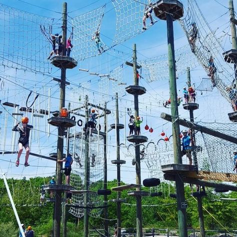 There are 65 activities and elements at Maine’s largest high ropes aerial adventure challenge course. Things To Do In Maine, High Ropes, Adventure Parks, High Ropes Course, Travel Maine, Adult Playground, Adventure Places, Maine Trip, Obstacle Courses