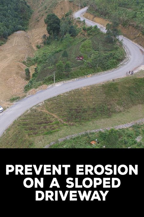 How to Prevent Erosion on a Sloped Driveway Sloped Driveway Drainage Solutions, Sloped Gravel Driveway, Sloped Driveway Solutions, Sloped Driveway, Plant Ground Cover, Planting Grass, Garden Rake, Gravel Driveway, Types Of Grass