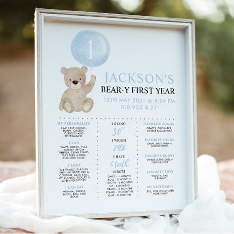 $32.8 - Beary 1st Birthday Milestone Blue Boy Bear - first year poster, 1st birthday poster, birthday milestone poster, one year old milestone, boys first birthday, bear birthday invitation, balloon invitation, beary 1st birthday, cute bear invitation, boys milestone poster Beary 1st Birthday, 1st Birthday Milestone Board, Beary First Birthday, Computer Editing, First Birthday Milestone, Birthday Milestone Board, Milestone Board, Bear Birthday Party, Bear Invitations