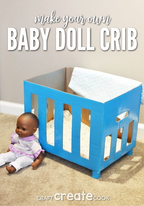 Reuse a box to create a DIY baby doll crib for hours of fun! Diy Baby Doll Crib, Baby Doll Crib, Cardboard Ideas, Cardboard Projects, Girl Craft, Baby Doll Furniture, Baby Doll Bed, Diy Crib, Baby Doll Nursery