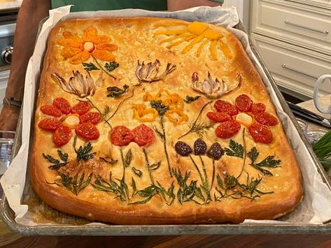 Get Garden Focaccia Recipe from Food Network Garden Foccacia, Focaccia Bread Art, Garden Focaccia, Geoffrey Zakarian, Tv Recipes, Focaccia Recipe, Bread Art, Focaccia Bread, Baked Bread