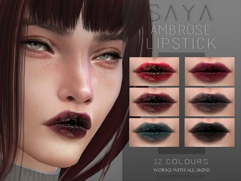 SayaSims' Ambrose Lipstick Sims 4 High Lighter Cc, S4cc Makeup, Goth Eyebrows, Goth Theme, Sims 4 Cc Goth, Maquillage Goth, Makeup Cc, Punk Makeup, Alt Makeup