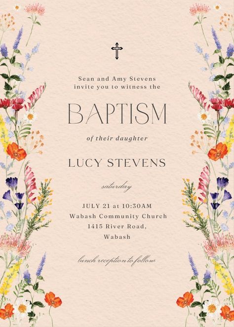 Wildflowers - baptism & christening invitation  #invitations #printable #diy #template #Baptism #christening Christening Invitation Template, Bosses Day Cards, Baptism Invitation Template, Butterfly Birthday Cards, Christening Invitation, Teacher Appreciation Cards, Greetings Island, Thanksgiving Invitation, Baptism Invitation