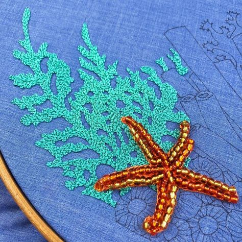 Starfish Bead Embroidery, Embroidery Starfish, Starfish Embroidery, Beaded Starfish, Tambour Beading, Diy Bead Embroidery, Beadwork Embroidery, Stitch Ideas, Embroidery Top