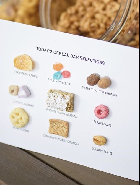 Cereal Buffet Bar, Cereal Bar Party, Cereal Themed Party, Cereal Bars Party, Cereal Buffet, Cereal Ideas, Cereal Party, Birthday Party Bar, Boys Graduation Party