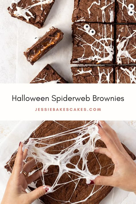 Halloween Party Brownies, Brownie Spider Web, Spooky Marshmallow Treats, Homemade Halloween Desserts, Halloween Treats Marshmallow, Halloween Baking Brownies, Halloween Desserts Brownies, Halloween Brownie Cookies, Halloween Treats Brownies