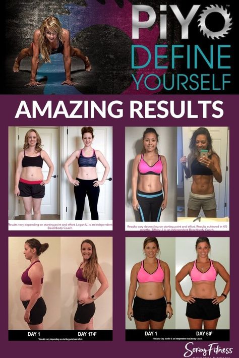 PiYo Results Before and After Pictures - Chalene Johnson's PiYo blends yoga and pilates to help you burn more calories, lose weight and tone up at home with this total body workout! #Workout #workoutathome #piyo #fitness #fit #momlife  #health #wellness #yoga #pilates Piyo Results, Yoga Results, Piyo Workout, Slim Yoga, Chalene Johnson, Pilates Moves, Beachbody Workouts, Pilates Training, Wellness Yoga