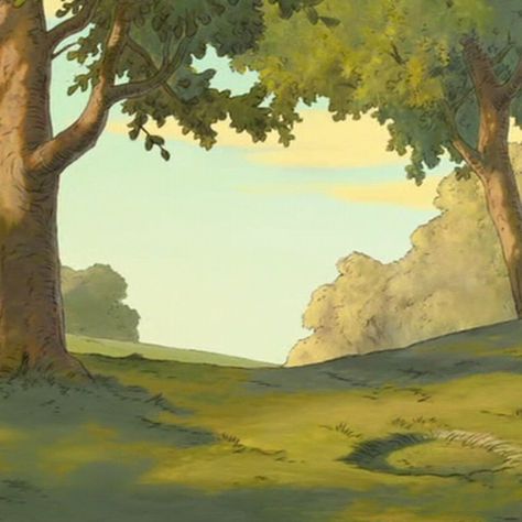 Disney Environment Art, Old Disney Landscape, Disney Concept Art Backgrounds, Storybook Art Style, Storybook Background, Cartoon Forest, 100 Acre Wood, Forest Drawing, Wooded Landscaping