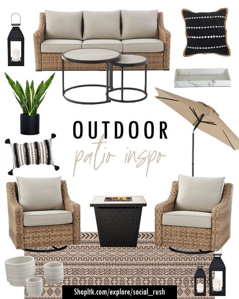 Outdoor Patio Ideas, Patio Decorating Ideas, Outdoor Decor, Outdoor Patio Furniture, Backyard Ideas Apartment Balcony Fire Pit, Outdoor Weatherproof Furniture, Florida Patio Decorating Ideas, Outdoor Swivel Chair Patio, Neutral Outdoor Decor, Swivel Patio Chairs, Patio Furniture Set Up, Neutral Patio Furniture, Brown Wicker Patio Furniture Ideas