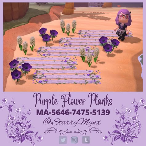 Acnh Flower Garden Path Designs, Acnh Purple Flower Design, Acnh Paths Designs Purple, Animal Crossing Ground Design Codes, Acnh Floor Design Codes Flower, Animal Crossing Island Inspiration Purple, Acnh Fairy Path Codes, Best Acnh Path Codes, Acnh Fairy Garden Ideas