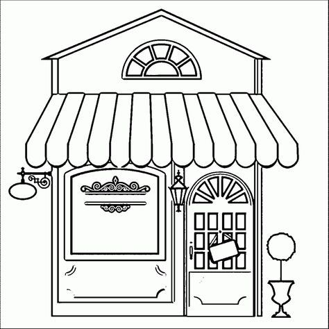 Restaurant Coloring Pages ⋆ coloring.rocks! Kids Cafe, House Colouring Pages, Kid Coloring Page, Building Drawing, Book Cafe, Shop Illustration, Seni Cat Air, Printable Coloring Book, House Drawing