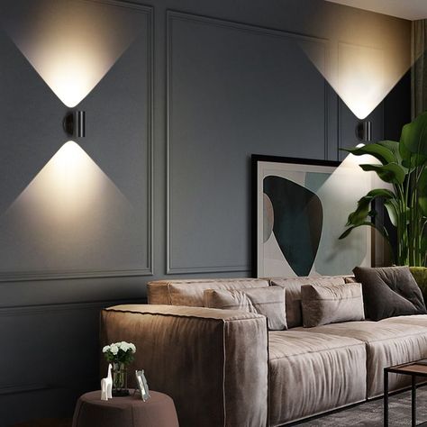 Lights In Wall Decor, Media Room Sconces Light Fixtures, Wall Led Light Decor Living Room, Living Room Lights Wall, Light In Wall Design, Side Lights Living Room, Basement Wall Lights, Led Wall Lights Living Rooms, Wall Light Dining Room