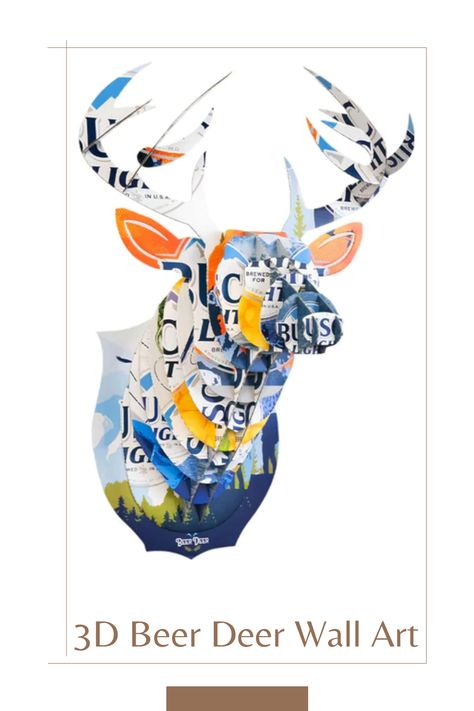 Introducing BEER DEER's 3D Cardboard Mount Wall Art! Crafted from Busch Light beer cases, this unique deer head design is the perfect addition to any man cave, bar, or cabin. Easy to assemble in under 10 minutes, it's laser-cut for precision and flat-packed for convenience. Officially licensed by Anheuser Busch, it's not just wall art - it's a conversation starter. Gift it to a beer lover or make it the centerpiece of your space Deer Wall Mount, Beer Deer, Wall Art Man Cave, Beer Case, Busch Light, Deer Mounts, Deer Wall Art, Man Cave Wall Art, Light Wall Art