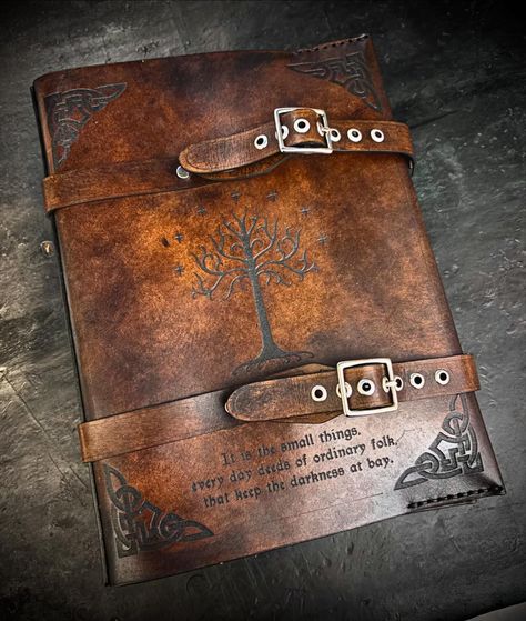 Finally, the back of the all might book cover for a bible! . . . . . . . . . #leather #bookcover #bible #biblecover #bibles #holybook #thegoodbook #lotr #lotrbookcover #lordoftherings #leatherbook #leatherbookcover Leather Book Covers, Lotr Art, D Book, Bible Cover, The Small Things, All Might, Bible Covers, The Lord Of The Rings, Veg Tan Leather