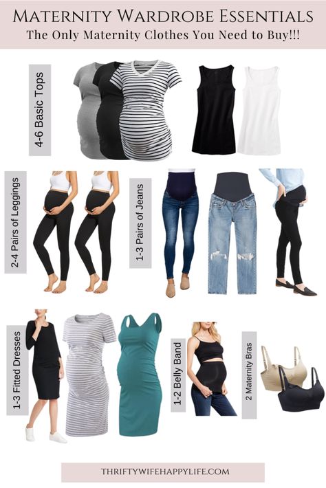 How to Build a Maternity Wardrobe on a Budget- What You Actually Need in Your Maternity Wardrobe Capsule - Thrifty Wife Happy Life Maternity Wardrobe Capsule, Chic Maternity Outfits, Teacher Wardrobe Capsule, Maternity Wardrobe Essentials, Create Capsule Wardrobe, Spring Maternity Outfits, Maternity Capsule Wardrobe, Pregnancy Women, Maternity Essentials