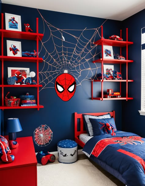 54 Creative Boy Bedroom Ideas To Transform Any Space Spiderman Room Ideas, Man Bedroom Ideas, Spider Man Room, Spiderman Room Decor, Spiderman Bedroom, Super Hero Room, Kids Room Design Boys, Marvel Bedroom