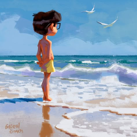 Guy Wallpaper, Illustration Pop Art, Art Content, Beach Drawing, الفن الرقمي, Painting References, 동화 삽화, Arte Peculiar, Beach Illustration