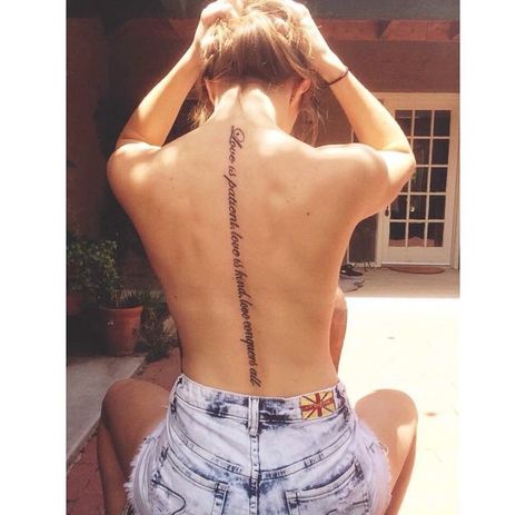 Tattoo Mujer, Back Tattoo Women Spine, Tattoo Meaningful, Spinal Tattoo, Love Is Patient Love Is Kind, Meaningful Love Quotes, Spine Tattoos For Women, Love Conquers All, Spine Tattoo