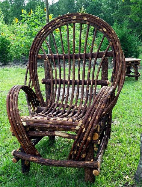 Handmade Willow  Chair** twig chair Rustic Porches, The Rainbow Fish, Willow Furniture, Twig Furniture, Sticks Furniture, Willow Weaving, Branch Art, Bamboo Garden, Wooden Pergola