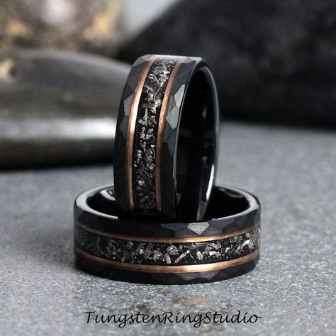 Men's Wedding Ring Black And Gold, Star Wars Wedding Rings For Men, Gothic Male Wedding Ring, Black Meteorite Wedding Band, Tungsten Men’s Wedding Band, Men’s Wedding Band, Unique Mens Wedding Bands, Wedding Ring Men, Meteorite Wedding Rings