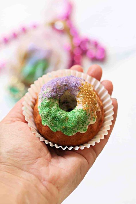 Mini King Cake Recipe - The Kitchen Prep Blog Mini King Cakes, Lsu Party, King Cakes, King Cake Recipe, Frozen Bread Dough, Mini Bundt, Mini Bundt Cakes, Bundt Cake Pan, Kitchen Prep