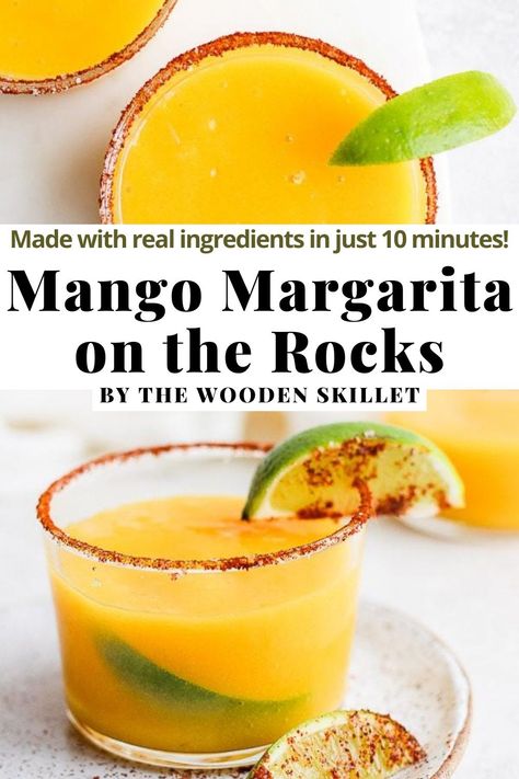 Paleo Cocktails, Mango Margarita Recipe, Frozen Mango Margarita, Wooden Skillet, Margarita Ingredients, Margarita On The Rocks, Mexican Drinks, Mango Margarita, Lime Salt