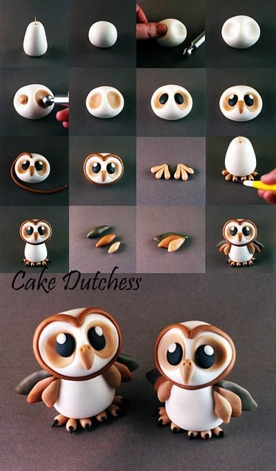 Kue Disney, Owl Cakes, Fondant Rose, Owl Cake, Fondant Animals, Fondant Cake Toppers, Fondant Tutorial, Tanah Liat, Fondant Decorations