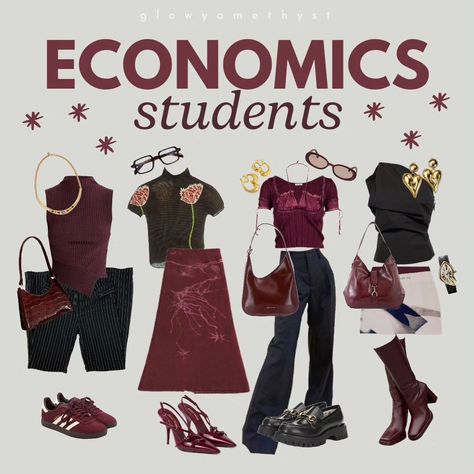 💫 university students part 3 🌟 • comment your major! (ill only consider it if you follow me tho) • fc: 118k date: october 11th • tags: #glowyamethyst #moodboard #moodboards #history #economics #teaching #medicine Economics Student Outfit, Economics Major Aesthetic, Economics Major, Major Aesthetic, Future Aspirations, Mid Size Outfits, University Aesthetic, Pinterest Wardrobe, Movie Outfits