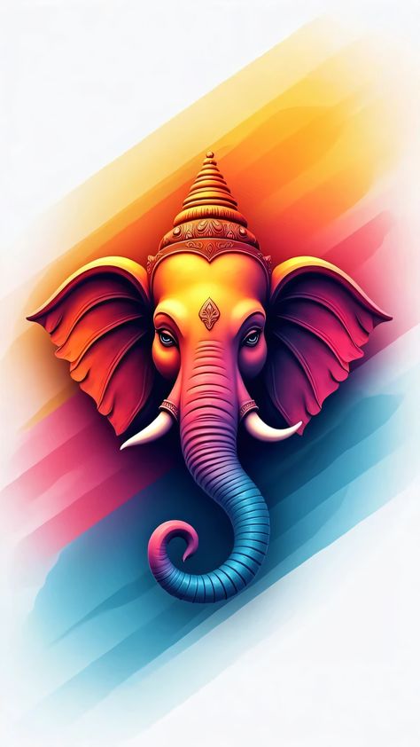 Illustration of a colorful ganesha with a crown on its head Ganesha, Beautiful Images, Crown, Color