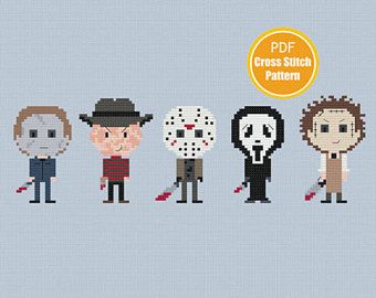 Michael Myers Pixel Art Grid, Slasher Killers, Michael Myers Cross Stitch, Cross Stitch Freddy Kruger, Cross Stitch Horror, Horror Cross Stitch Pattern, Horror Movie Cross Stitch, Horror Movie Cross Stitch Patterns, Movie Cross Stitch