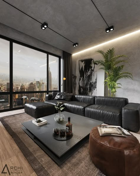 Modern Masculine Living Room, Male Living Room, Mens Apartment Decor, Masculine Living Rooms, Penthouse Living, Modern Apartment Living Room, Ny Apartment, Condo Living Room, Dark Living Rooms