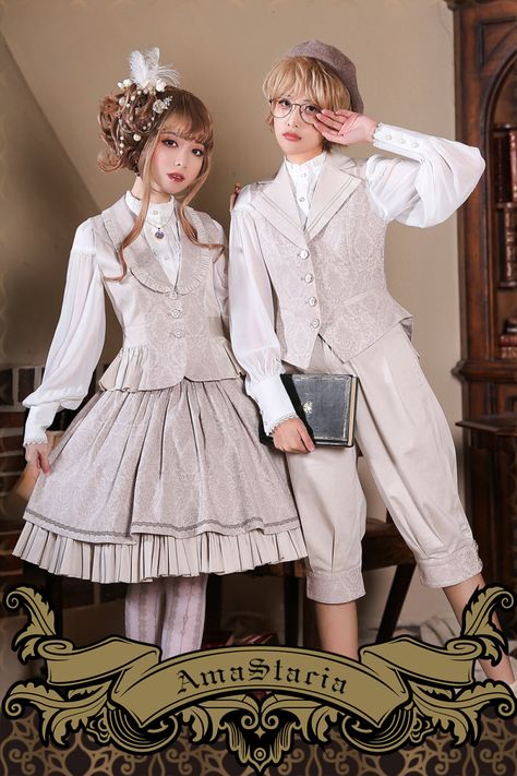 (Beige Grey Color) AmaStacia -Princess and Her Knight- Series Gaun Abad Pertengahan, Prom Poses, Lolita Outfits, Royal Dresses, Japanese Street Fashion, Boy And Girl, Couple Outfits, 인물 사진, Fantasy Clothing