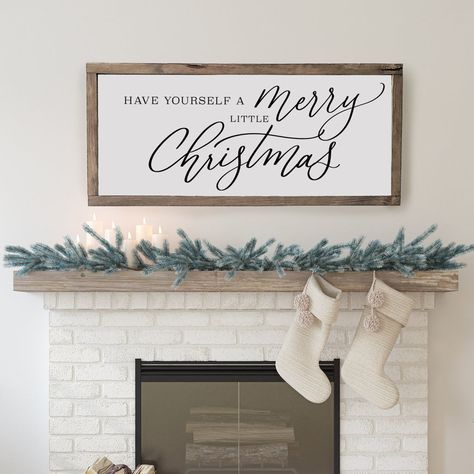 Have Yourself A Merry Little Christmas | Wood Framed Sign Xmas Signs, Christmas Bazaar, Rustic Wood Wall Art, Christmas Wooden Signs, Christmas Canvas Art, White Sign, Rustic Wood Walls, Merry Christmas Sign, Christmas D