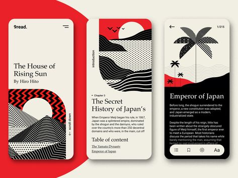 9read. - Reading application by Famer on Dribbble Application Ui Design, History Of Japan, Ui Design Mobile, Ui Ux 디자인, Mobile App Design Inspiration, App Interface Design, Desain Editorial, 카드 디자인, Design Editorial