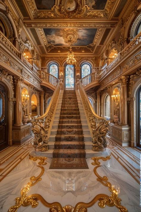 Neoclassical Staircase, European Castles Interior, Royal Palace Aesthetic, Royal Castles Interior, Dream House Pictures, Royal Interior, Kitchen Wall Design, Neoclassical Home, Luxury Mansions Interior