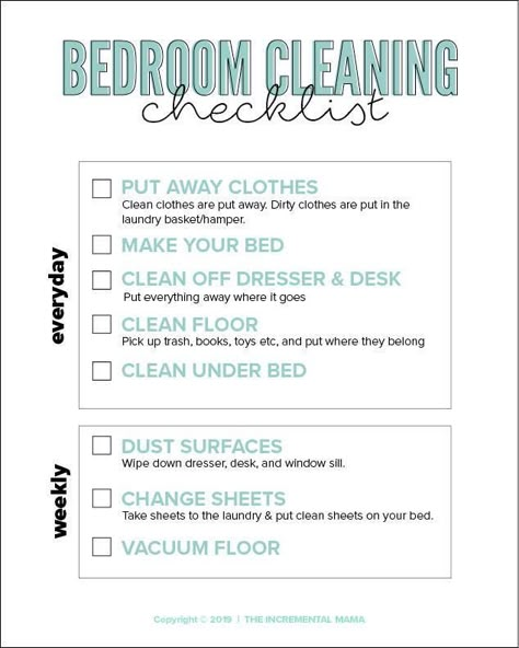 Download the free printable bedroom cleaning checklist for kids. This daily checklist lays out expectations and will help to get your kids to clean their rooms. Two styles to choose from! #bedroomcleaningchecklistforkids #freeprintablecleaningchecklist #dailycleaningchecklist How To Clean A Room Checklist, Room Organization Checklist, Tidy Up Bedroom, How To Keep A Clean Bedroom, Help Cleaning Room, List For Cleaning Bedroom, Daily Room Cleaning Schedule, Cleaning Your Bedroom, Bedroom Tidying Checklist