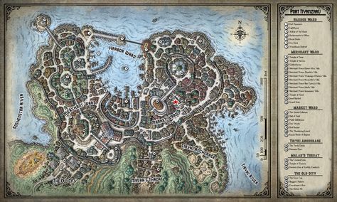 Port Nyanzaru, Tomb Of Annihilation, Wizards Of The Coast, City Map, Dungeons And Dragons, Vintage World Maps, Map, Running